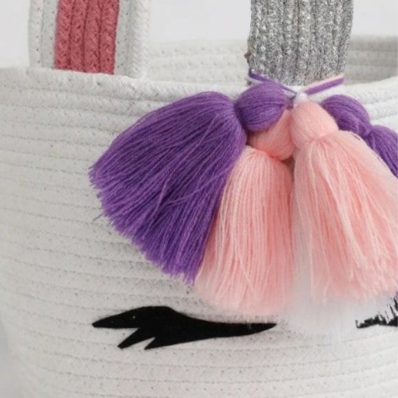 Unicorn face kids basket ears, horn, white, pink, 8x8 - Picture 3 of 9